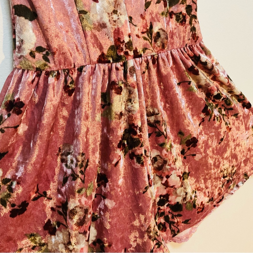 PacSun LA Hearts pink crushed velvet floral print strappy rompe Size Small. - Picture 2 of 11